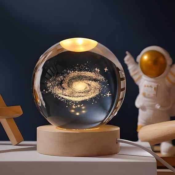 3D Universe Crystal Ball LED Night Lamp, Corded Electric Warm White Decorative Table Lamp for Home, Office, Bedroom, Birthday Gift