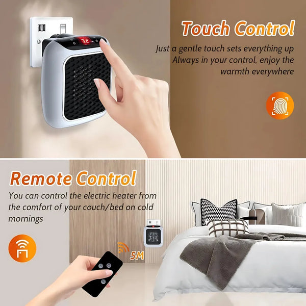 Handy Heater Turbo with Wall-Outlet | 800 Watts Mini Portable Heater with Temperature Control & Remote | Compact Space Heater for Bedroom, Office, and Home Use