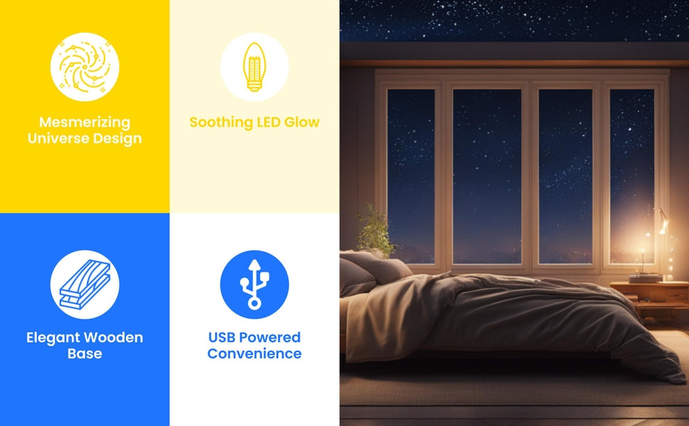 3D Universe Crystal Ball LED Night Lamp, Corded Electric Warm White Decorative Table Lamp for Home, Office, Bedroom, Birthday Gift