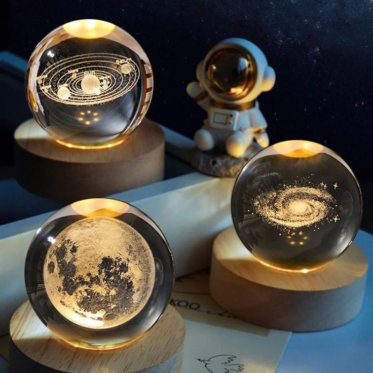 3D Universe Crystal Ball LED Night Lamp, Corded Electric Warm White Decorative Table Lamp for Home, Office, Bedroom, Birthday Gift