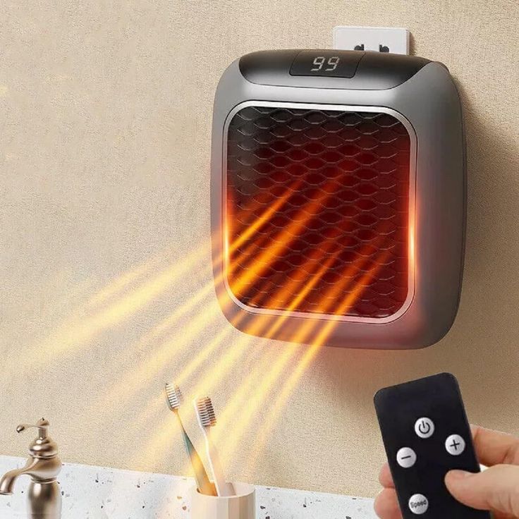 Handy Heater Turbo with Wall-Outlet | 800 Watts Mini Portable Heater with Temperature Control & Remote | Compact Space Heater for Bedroom, Office, and Home Use