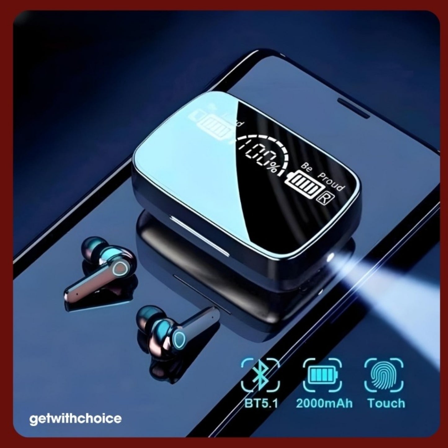 M19 TWS, Truly Wireless Earbud with LED Display & Dedicated Torch, Built-in Mic with Deep Bass