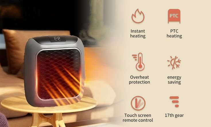 Handy Heater Turbo with Wall-Outlet | 800 Watts Mini Portable Heater with Temperature Control & Remote | Compact Space Heater for Bedroom, Office, and Home Use