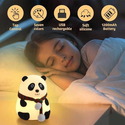 Silicone LED Panda Lamp & Color Changing Tap Control Toddlers Bedside Lamp Kids Room Deco